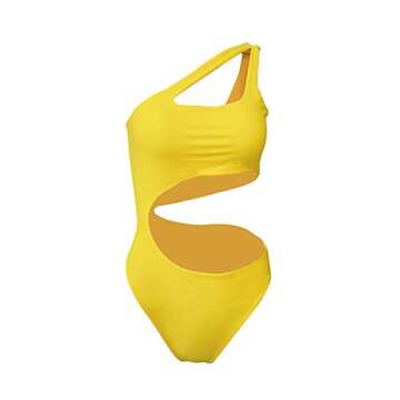 BEAGIMEG Women's Sexy One Shoulder Bathing Suit Cut Out One Piece Swimsuit Yellow