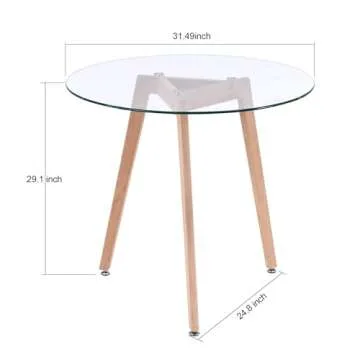 ivinta Round Glass Dining Table for 4, 31.5" Circle Kitchen Table with Tempered Glass Top and Wood Legs for Small Spaces, Kitchen, Dining Room, Living Room, RD-DT
