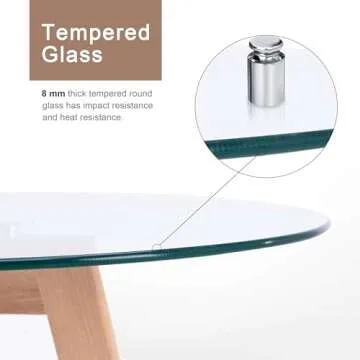 ivinta Round Glass Dining Table for 4, 31.5" Circle Kitchen Table with Tempered Glass Top and Wood Legs for Small Spaces, Kitchen, Dining Room, Living Room, RD-DT