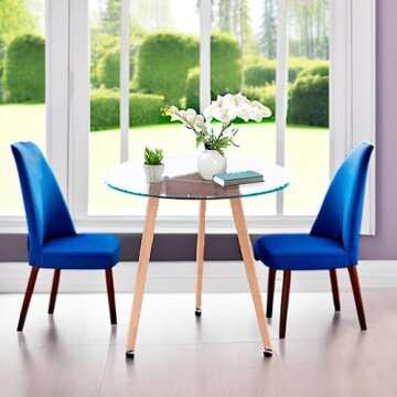 ivinta Round Glass Dining Table for 4, 31.5" Circle Kitchen Table with Tempered Glass Top and Wood Legs for Small Spaces, Kitchen, Dining Room, Living Room, RD-DT