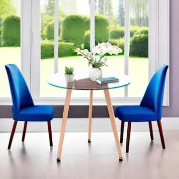 ivinta Round Glass Dining Table for 4, 31.5" Circle Kitchen Table with Tempered Glass Top and Wood Legs for Small Spaces, Kitchen, Dining Room, Living Room, RD-DT