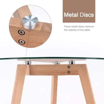 ivinta Round Glass Dining Table for 4, 31.5" Circle Kitchen Table with Tempered Glass Top and Wood Legs for Small Spaces, Kitchen, Dining Room, Living Room, RD-DT