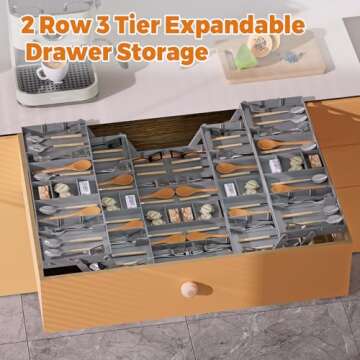 3 Tier Drawer Organizer - Expandable Junk Drawer Organizer Smart Office Supply Organizer, Folding Ki...