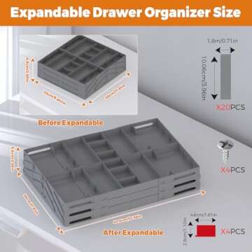 3 Tier Drawer Organizer - Expandable Junk Drawer Organizer Smart Office Supply Organizer, Folding Kitchen Drawer Storage Multi Level Desk Organizer for Makeup, Jewelry, Cosmetics Storage(2 Row 3 Tier)