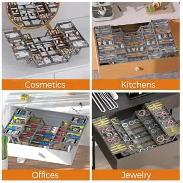 3 Tier Drawer Organizer - Expandable Junk Drawer Organizer Smart Office Supply Organizer, Folding Kitchen Drawer Storage Multi Level Desk Organizer for Makeup, Jewelry, Cosmetics Storage(2 Row 3 Tier)