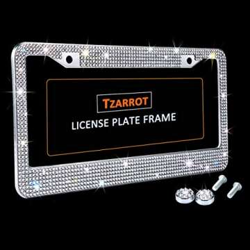 Bling Car Accessories Set, Bling Steering Wheel Cover for Women Men Universal Fit 15 Inch, Bling License Plate Frame for Women Men, Bling Car USB Charger(Fast Charging), Crystal Car Decor Set 4 Pack