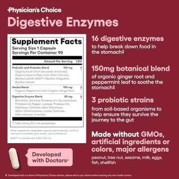 Physician's CHOICE Digestive Enzymes - Multi Enzymes, Organic Prebiotics & Probiotics for Digestive Health & Gut Health - for Meal Time Discomfort Relief & Bloating - Dual Action Approach - 90 CT