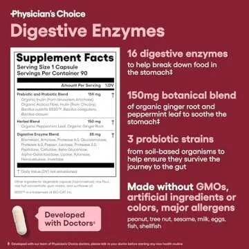 Physician's CHOICE Digestive Enzymes - Multi Enzymes, Organic Prebiotics & Probiotics for Digestive Health & Gut Health - for Meal Time Discomfort Relief & Bloating - Dual Action Approach - 90 CT