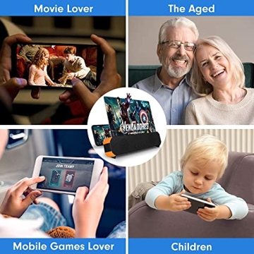 16 Inch Screen Magnifier, 3D Magnifier Projector Screen, Foldable Phone Stand with Screen Amplifier – Compatible with All Smartphones