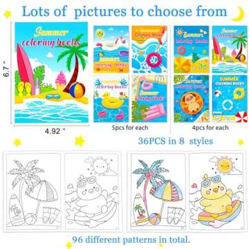 90shine 36PCS Summer Coloring Books for Kids in Bulk Ages 4-8, End of The Year Gifts from Teacher for Students Beach Pool Birthday Party Favors(5"x7")