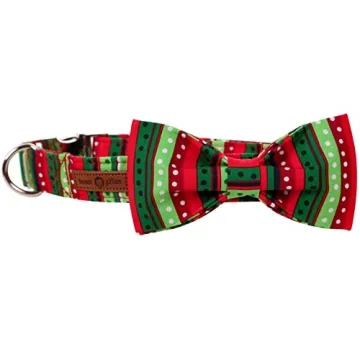 LIONET Paws Christmas Dog Collar & Bowtie, Adjustable