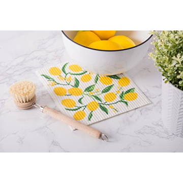 DII Swedish Dishcloths for Kitchen & Cleaning, Reusable, Machine Washable & Dishwasher Safe, Biodegradable, 7.75 x 6.75, Lemons, 3 Piece