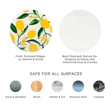 DII Swedish Dishcloths for Kitchen & Cleaning, Reusable, Machine Washable & Dishwasher Safe, Biodegradable, 7.75 x 6.75, Lemons, 3 Piece