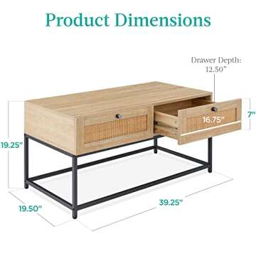 Best Choice Products 39in Rattan Coffee Table, 2-Drawer Modern Boho Home Furniture for Living Room, ...