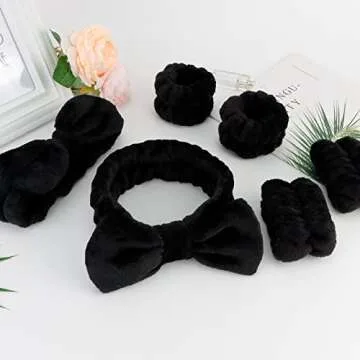 Casoty 6 Pcs Black Microfiber Hairband Set Soft Coral Fleece Material, Good Elasticity, Wide Application for Makeup Headband, Yoga, Reading, Work, Halloween Costume, Pajama Parties