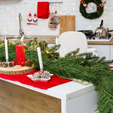 Palonu 2 Pcs 5Ft Artificial Norfolk Pine Garland, Faux Christmas Norfolk Touched Like Real Pine, Decoration for Table Mantle Wall Porch Fireplace Indoor Outdoor Winter Holiday Décor