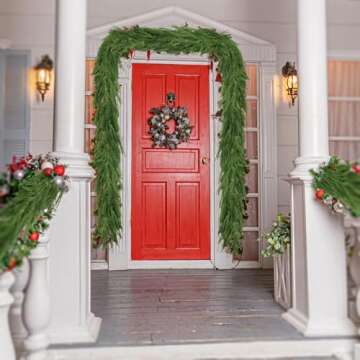 Palonu 2 Pcs 5Ft Artificial Norfolk Pine Garland, Faux Christmas Norfolk Touched Like Real Pine, Decoration for Table Mantle Wall Porch Fireplace Indoor Outdoor Winter Holiday Décor