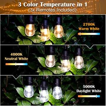 Mlambert 2 Pack 48FT Dimmable Solar String Lights - 3-Color Outdoor Lights with Remote Control
