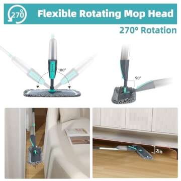 Microfiber Spray Mop for Floor Cleaning Wet Dry, Home Kitchen Hardwood Floor 360° Spin Flat Dust Mops with 12 FL.OZ. Refillable Bottle Include 4 Microfiber Reusable Pads 1 Scrubber and 1 Mop Holder
