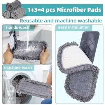 Microfiber Spray Mop for Floor Cleaning Wet Dry, Home Kitchen Hardwood Floor 360° Spin Flat Dust Mops with 12 FL.OZ. Refillable Bottle Include 4 Microfiber Reusable Pads 1 Scrubber and 1 Mop Holder