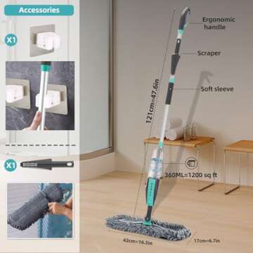 Microfiber Spray Mop for Floor Cleaning Wet Dry, Home Kitchen Hardwood Floor 360° Spin Flat Dust Mops with 12 FL.OZ. Refillable Bottle Include 4 Microfiber Reusable Pads 1 Scrubber and 1 Mop Holder