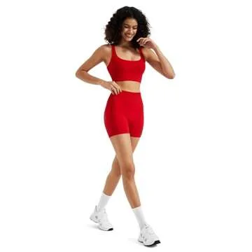 RXRXCOCO Seamless Workout Sets for Women 2 Piece Strappy Sports Bras Scrunch Butt Booty Shorts Matching Yoga Outfits Red Medium