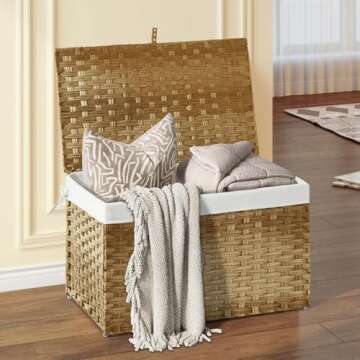 GREENSTELL Storage Basket with Lid, 160L Large Wicker Basket with Lid, Handwoven Blanket Storage Bas...