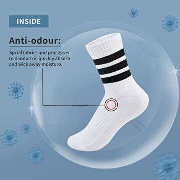 JIUMUWANG Womens Crew Socks Size 9-11, Anti-odour Striped Crew Socks, Wicking Moisture Performance Crew Socks (4 Pairs)