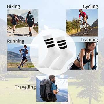 JIUMUWANG Womens Crew Socks Size 9-11, Anti-odour Striped Crew Socks, Wicking Moisture Performance Crew Socks (4 Pairs)