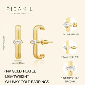 Risamil Gold Stud Earrings for Women Stylish Lightweight Jewelry