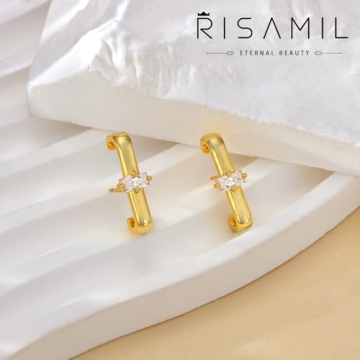 Risamil Gold Stud Earrings for Women Stylish Lightweight Jewelry