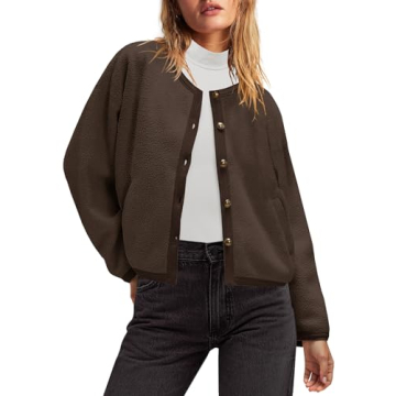Nirovien Sherpa Jacket for Women Oversized Fleece Jacket Button Up Fuzzy Jacket Fluffy Warm Winter Coat(Dark Brown,L)