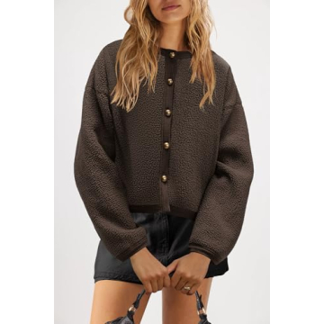Nirovien Sherpa Jacket for Women Oversized Fleece Jacket Button Up Fuzzy Jacket Fluffy Warm Winter Coat(Dark Brown,L)