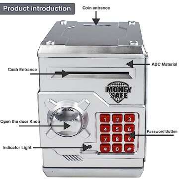 HUSAN Piggy Banks for Kids, Electronic Password Code Money Banks ATM Banks Box Coin Bank for Children Boys and Girls (Silver)