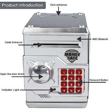 HUSAN Piggy Banks for Kids, Electronic Password Code Money Banks ATM Banks Box Coin Bank for Children Boys and Girls (Silver)