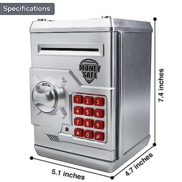 HUSAN Piggy Banks for Kids, Electronic Password Code Money Banks ATM Banks Box Coin Bank for Children Boys and Girls (Silver)