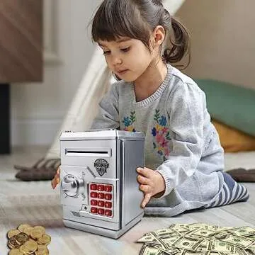 HUSAN Piggy Banks for Kids, Electronic Password Code Money Banks ATM Banks Box Coin Bank for Children Boys and Girls (Silver)