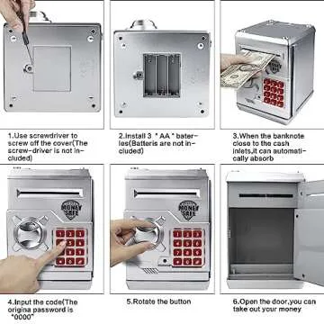 HUSAN Piggy Banks for Kids, Electronic Password Code Money Banks ATM Banks Box Coin Bank for Children Boys and Girls (Silver)