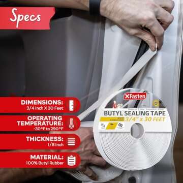 XFasten Butyl Sealing Tape, White, 1/8-In x 3/4-In x 30-Foot Plumbers Putty Tape, RV Sealant Tape, Butyl Rubber for Boat Sealing, EDPM Butyl Tape RV