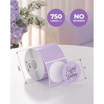 MUNBYN 2 Inch Purple Circle Thermal Sticker Labels - 750 Sheets for Multi-Purpose Use