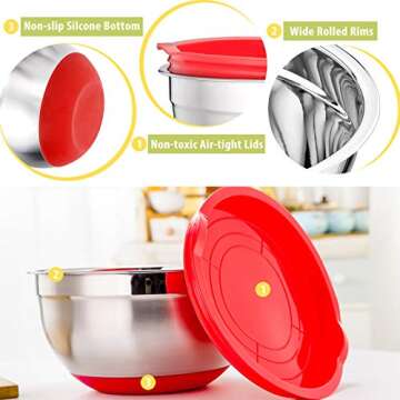 E-far Stainless Steel Mixing Bowls Set of 5 - Versatile, Durable, and Stylish!