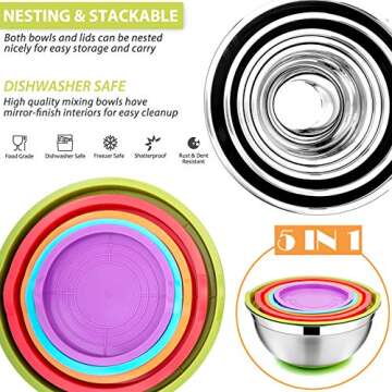 E-far Mixing Bowls Set with Colorful Airtight Lids