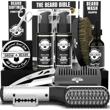 Beard Grooming Kit: Growth, Wash, & Straightener Set