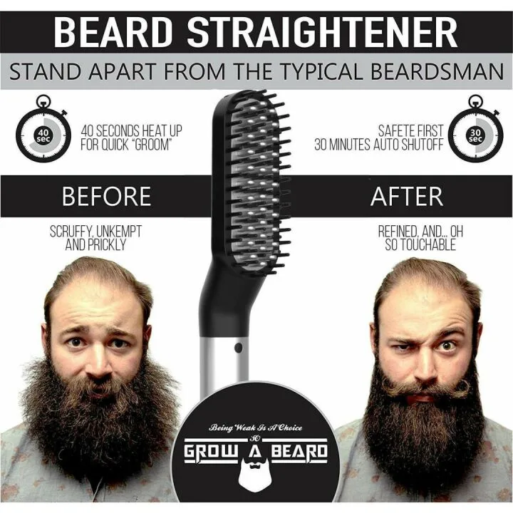 Beard Grooming Kit: Growth, Wash, & Straightener Set