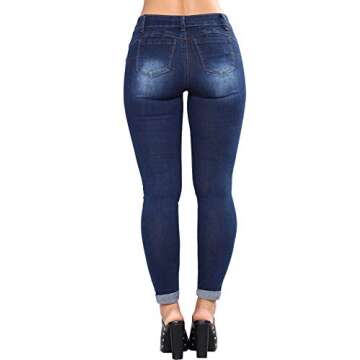 Women's Juniors Distressed Denim Jeans High Waisted Stretch Ripped Skinny Jegging Pants