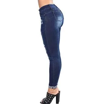 Women's Juniors Distressed Denim Jeans High Waisted Stretch Ripped Skinny Jegging Pants