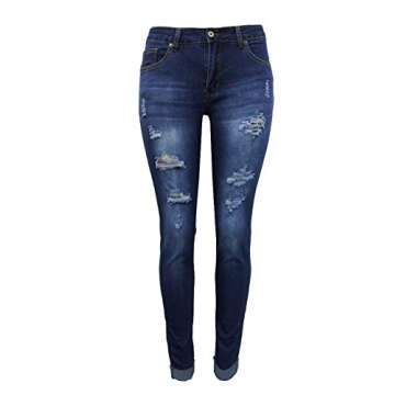Women's Juniors Distressed Denim Jeans High Waisted Stretch Ripped Skinny Jegging Pants