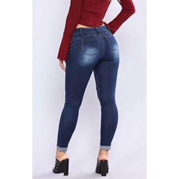 Women's Juniors Distressed Denim Jeans High Waisted Stretch Ripped Skinny Jegging Pants