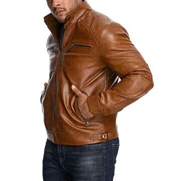 Stylish HOOD CREW Men's Faux Leather Motorcycle Jacket