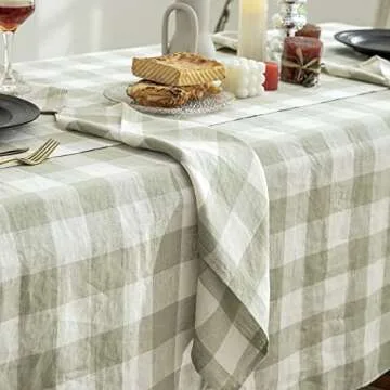 EVERLY 100% Yarn-Dyed Linen Rectangle Tablecloths 60x108Inches for Dining,Buffet Parties,Picnic,Events and Restaurants,Decorative Halloween,Thanksgiving Machine Washable Tablecloths-Sage Green Plaid